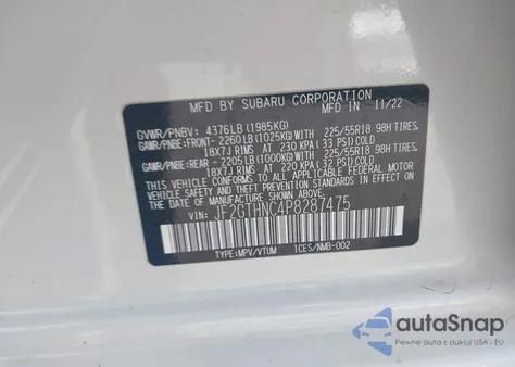 2023 Subaru Crosstrek Limited z USA, uszkodzony, nr VIN JF2GTHNC4P8287475